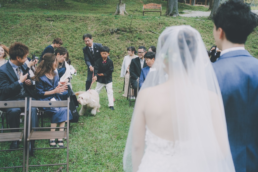 新城のカフェウェディング会場で愛犬と過ごすナチュラルな結婚式の様子

